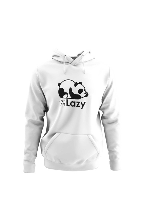 Hanorac cu gluga dama Mamino Too lazy, Imprimeu grafic, Bumbac/Poliester/Elastan, Alb, Alb