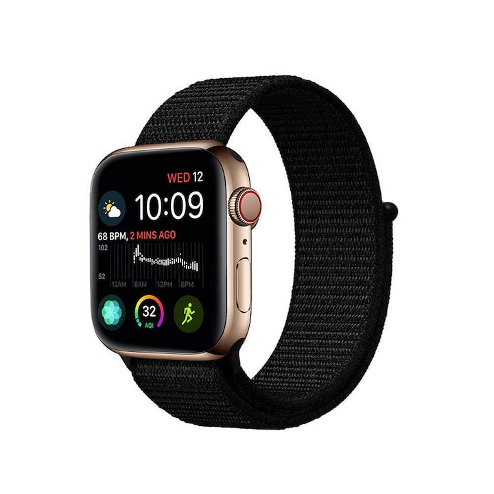 Curea ceas SmartWatch pentru Apple Watch 42 mm / 44 mm, Optim Textile Design, Bratara Inchidere Magnetica, Negru