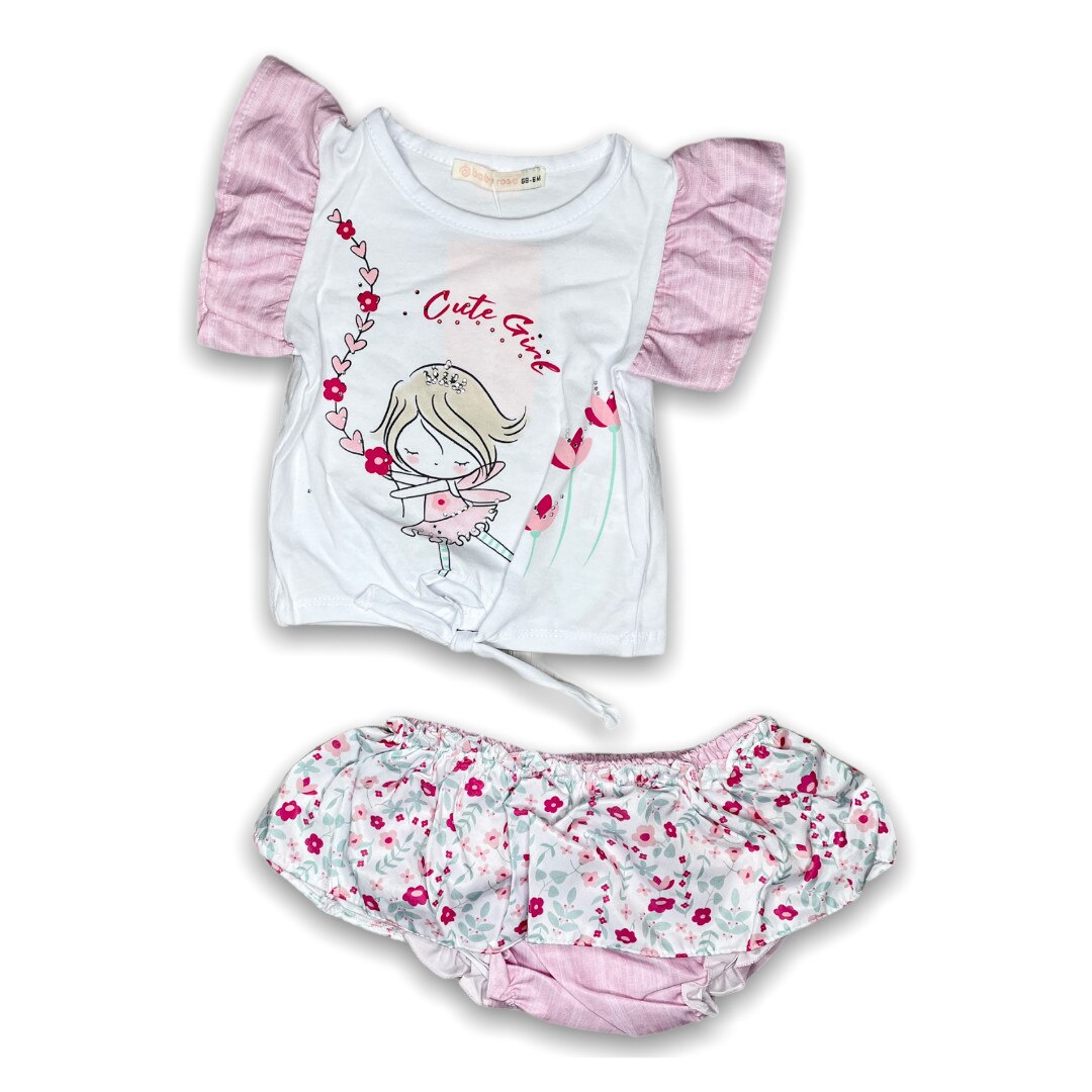 Compleu vara modern cu fustita chilot, Alb / Roz