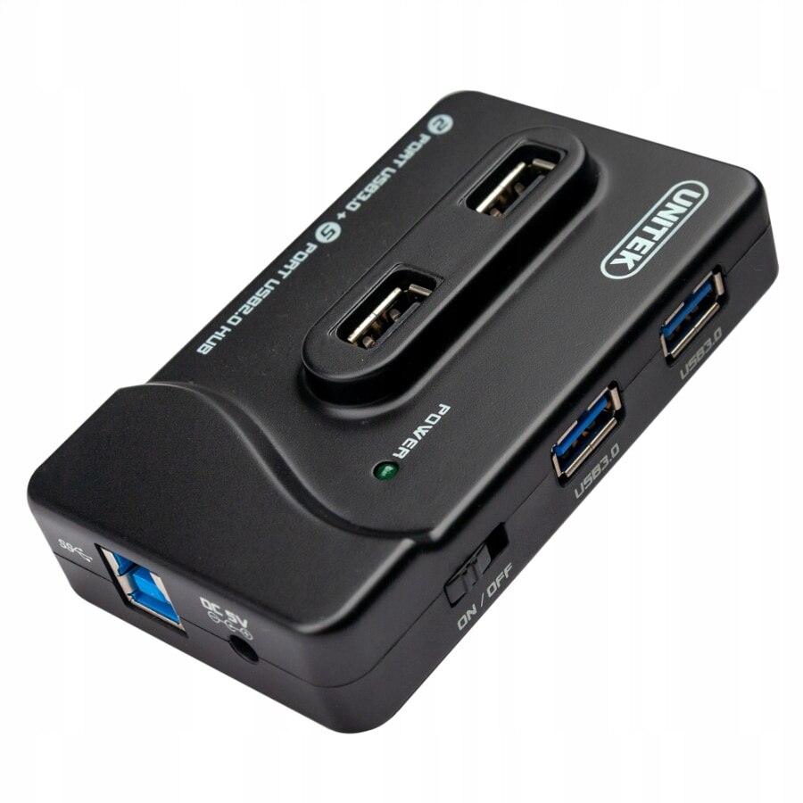 Set hub USB 3.0/5 adaptoare de alimentare USB 2.0 Unitek active 2, Negru