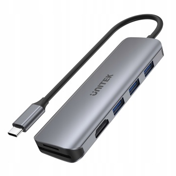 Hub USB-C 3 USB-A 3.0/HDMI 2.0/microSD/SD Unitek H1107F, Argintiu Hub USB-C 3 USB-A 3.0/HDMI 2.0/microSD/SD Unitek H1107F, Argintiu