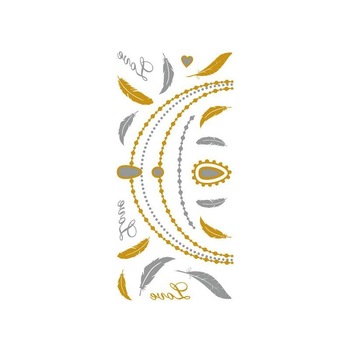 Tatuaj temporar Body Art Coliere si pene, 21x11 cm - Argintiu / Auriu metalizat Tatuaj temporar Body Art Coliere si pene, 21x11 cm - Argintiu / Auriu metalizat