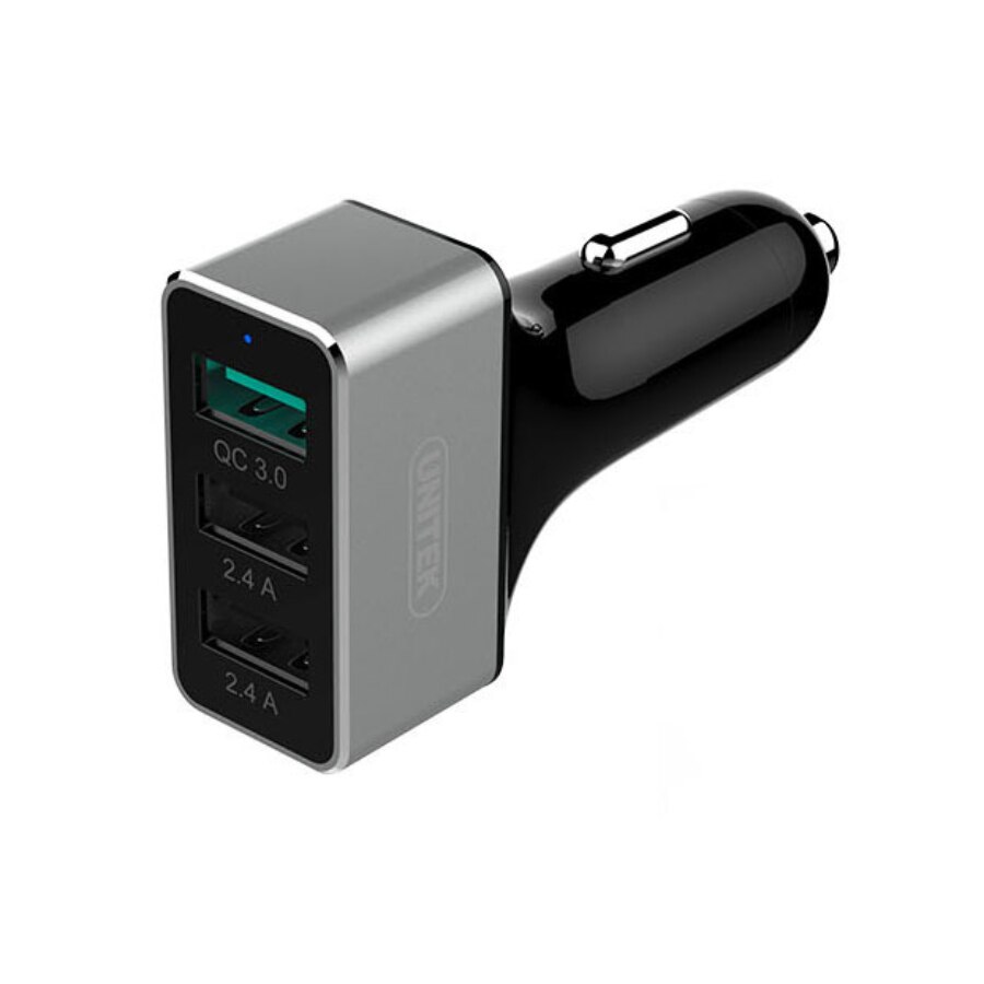 Incarcator auto 2xUSB 2.4A/QC3.0 Unitek, 42W, Negru/Argintiu