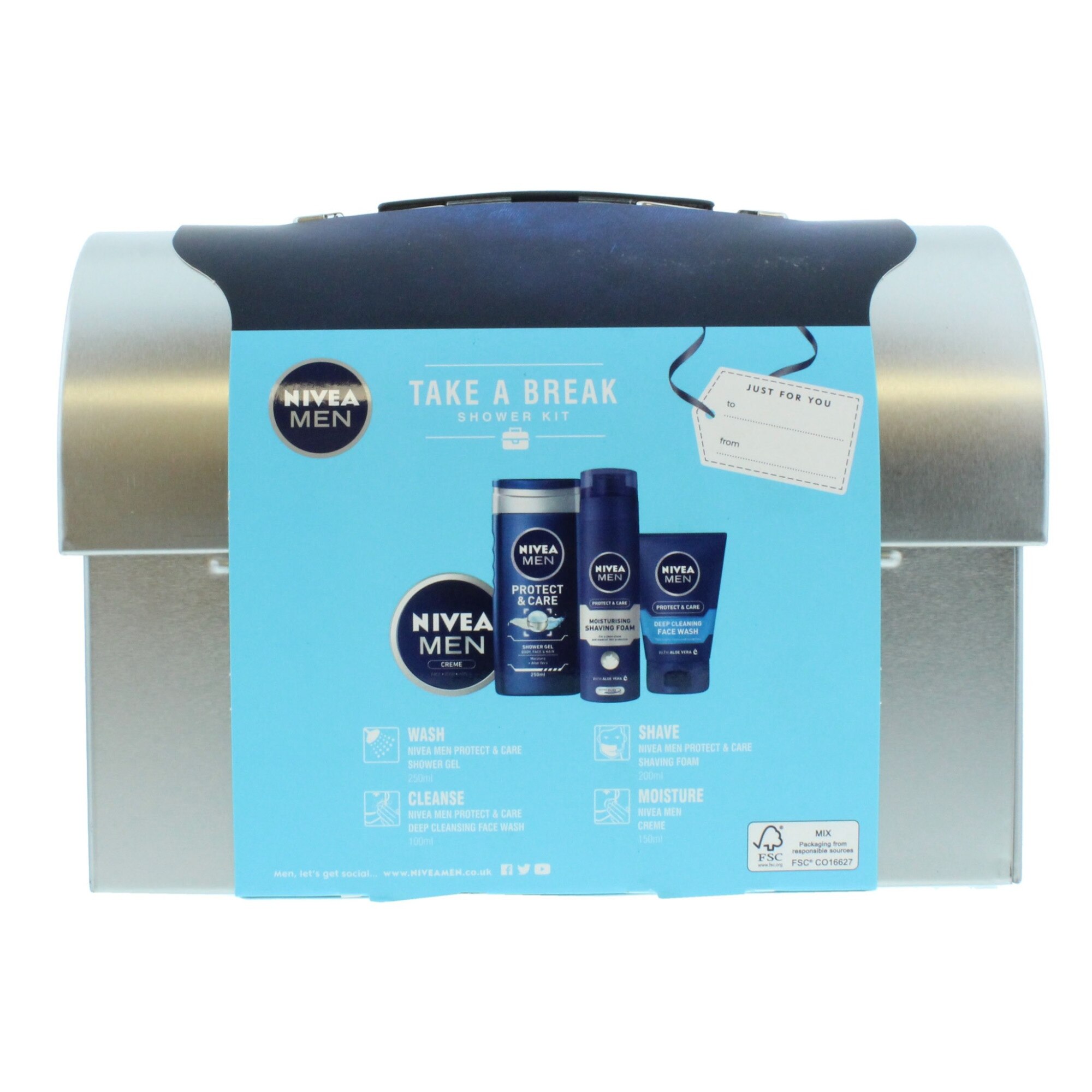 Set 5 Piese Nivea Men, Protect Care, 1x Gel de Dus 250 ml, 1 x Spuma de Ras Hidratanta 200 ml, 1 x Gel de Curatare Ten 100 ml, 1 x Crema 150 ml