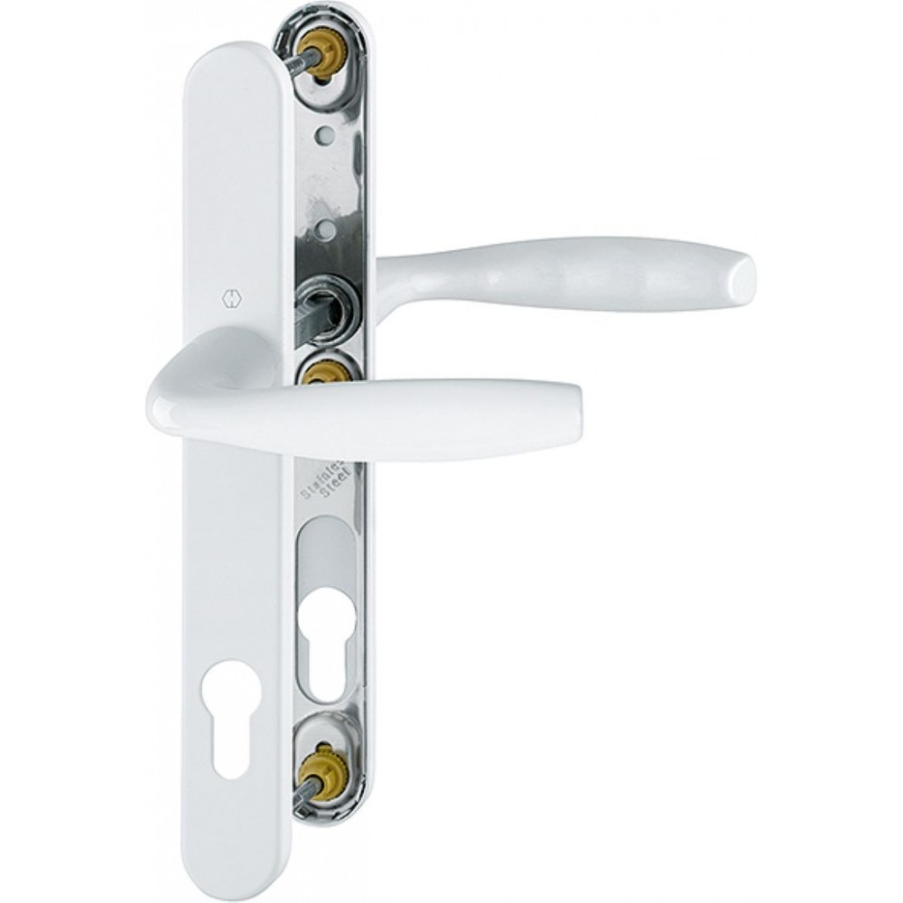 Maner pentru usa de exterior Hoppe New York, din aluminiu, latime 30 mm, interax 92 mm, culoare alb RAL 9016