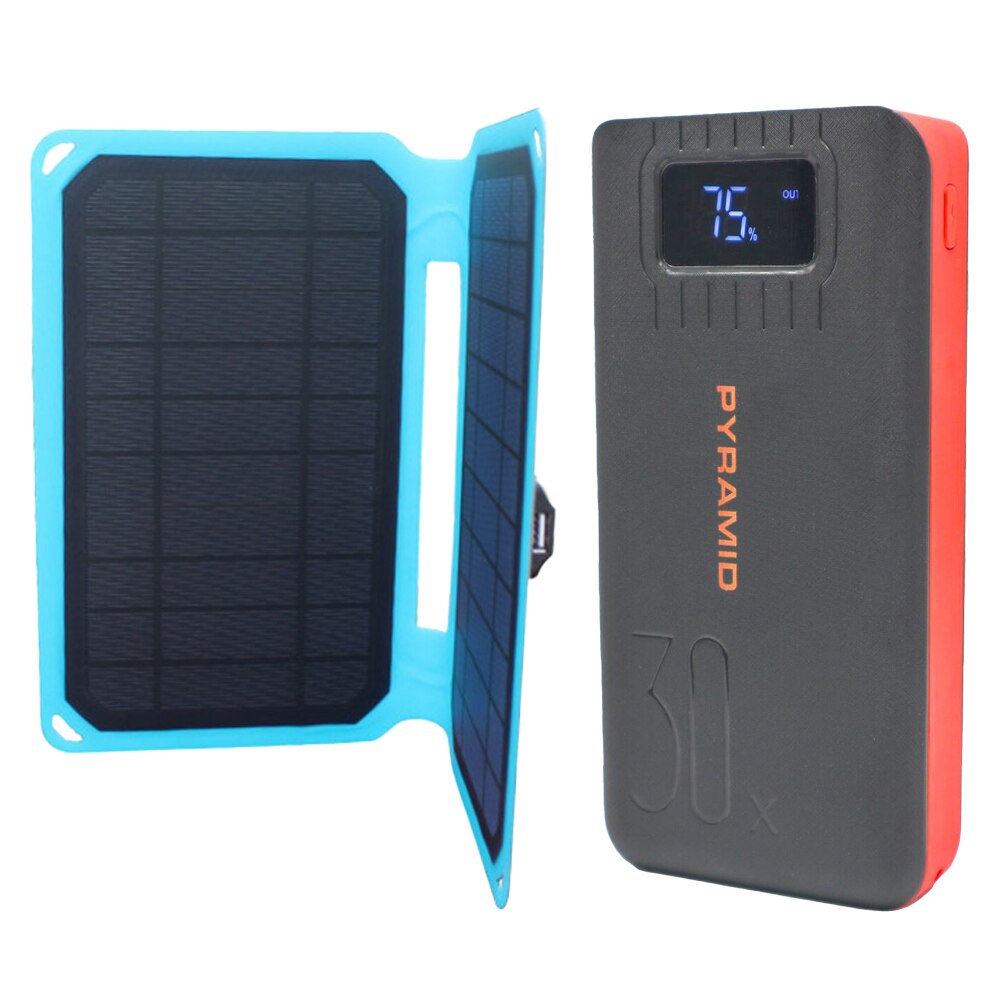 Kit camping si pescuit PYRAMID®, Panou solar pliabil 10W cu port USB, Power Bank 30000 mAh cu 2 x USB, incarcare rapida