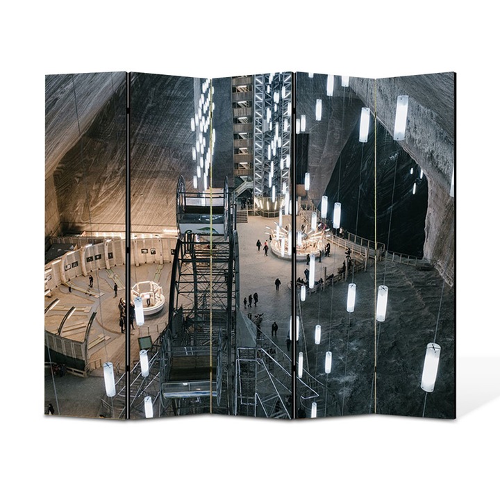 Paravan 5 piese Premium TrueColor, Art Star, Salina Ocna Sibiului, Urban, Panza pe cadru de lemn, Decoratiuni Moderne pentru Casa, 5 Panouri de 35x150, 175 x 150 cm