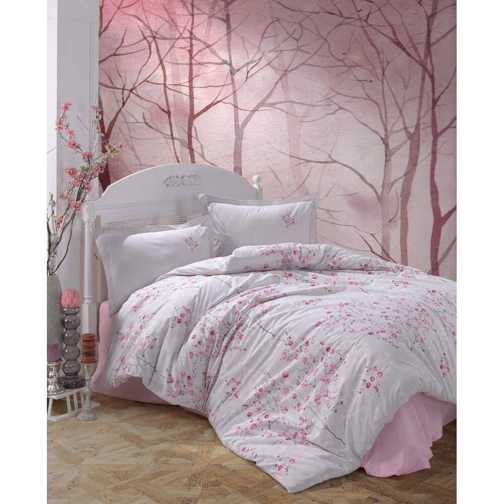 Lenjerie de pat Oyo Home, 2 persoane, 100%bumbac ranforce, densitate 145TC, 4 piese, cearceaf pilota 200x220, cearceaf pat 220x240, fata de perna 50x70cm, model Salida-v2