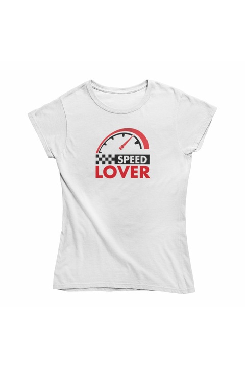 Tricou dama Mamino Speed lover, Imprimeu grafic, Alb, Alb