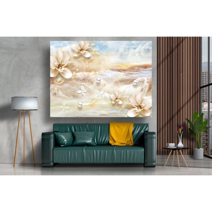 Tablou canvas - Abstract flori crem, 90x50 cm