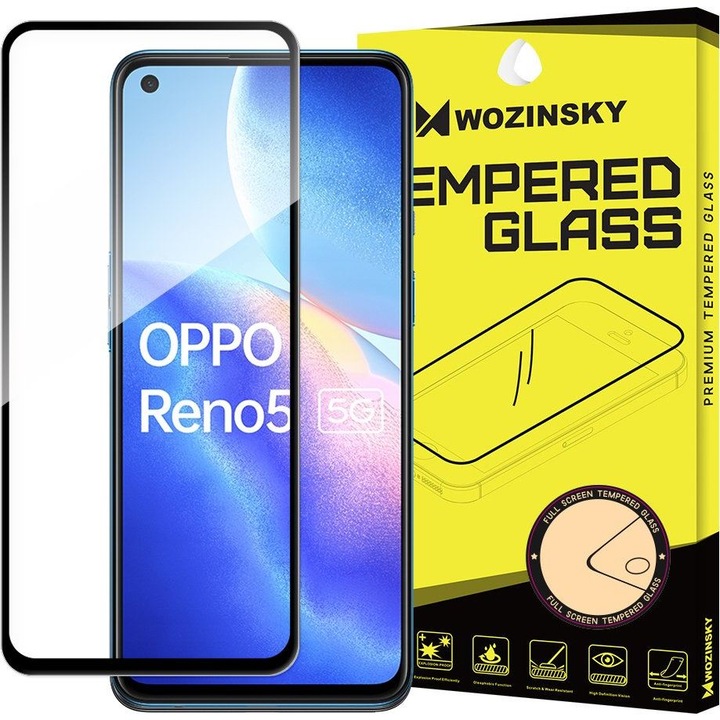Протектор Wozinsky Tempered Glass Full Glue Super Tough за Oppo Reno 5 5G / Reno 5 4G / Find X3 Lite, черен