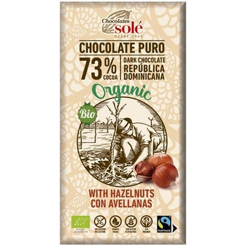 Ciocolata Neagra cu Alune de Padure 73% Cacao Bio 150 grame Chocolates Sole Ciocolata Neagra cu Alune de Padure 73% Cacao Bio 150 grame Chocolates Sole