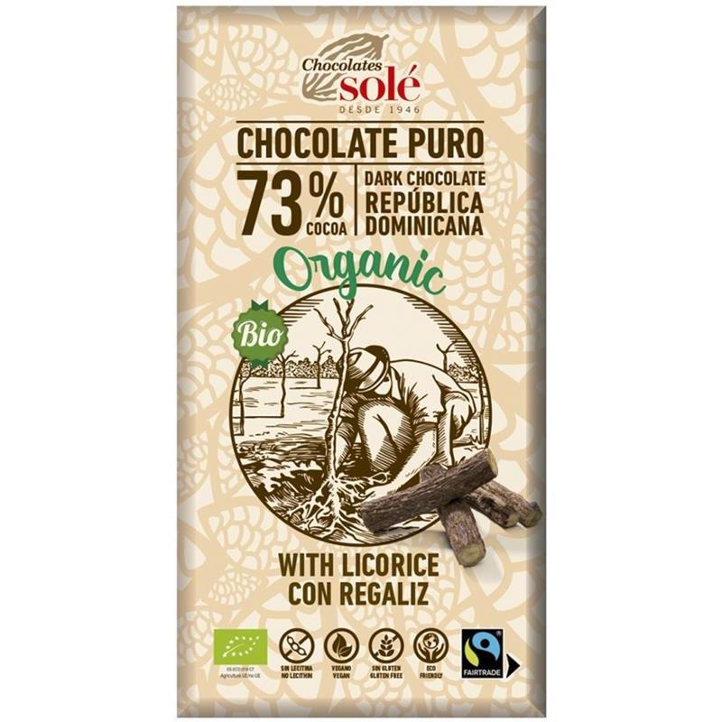 Ciocolata Neagra cu Lemn Dulce 73% Cacao Bio 100 grame Chocolates Sole