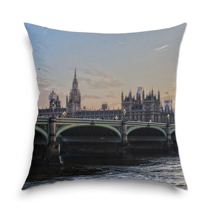 Perna decorativa Art Star, Westminster Abbey si ceasul de langa pod, Urban, Decoratiuni moderne pentru casa, 38 x 38 cm