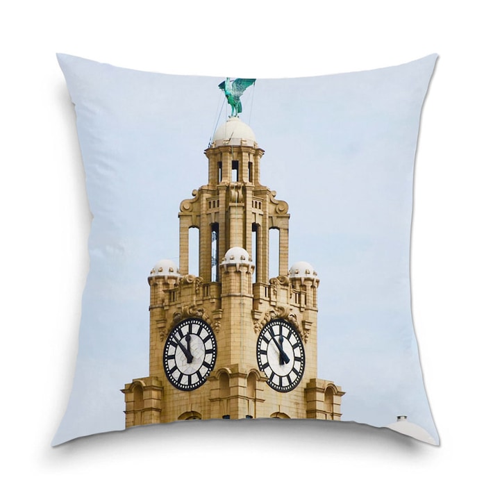 Perna decorativa Art Star, Cladire cu ceas si o pasare, Urban, Decoratiuni moderne pentru casa, 38 x 38 cm