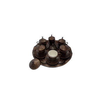 Set 6 cesti cafea turceasca, cu tava , farfurii , lingurite metalice, Acar Set 6 cesti cafea turceasca, cu tava , farfurii , lingurite metalice, Acar