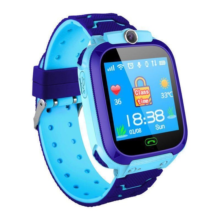 Ceas smartwatch copii SMARTECH cu localizare, camera foto, functie telefon, buton SOS si monitorizare spion, S321 Albastru