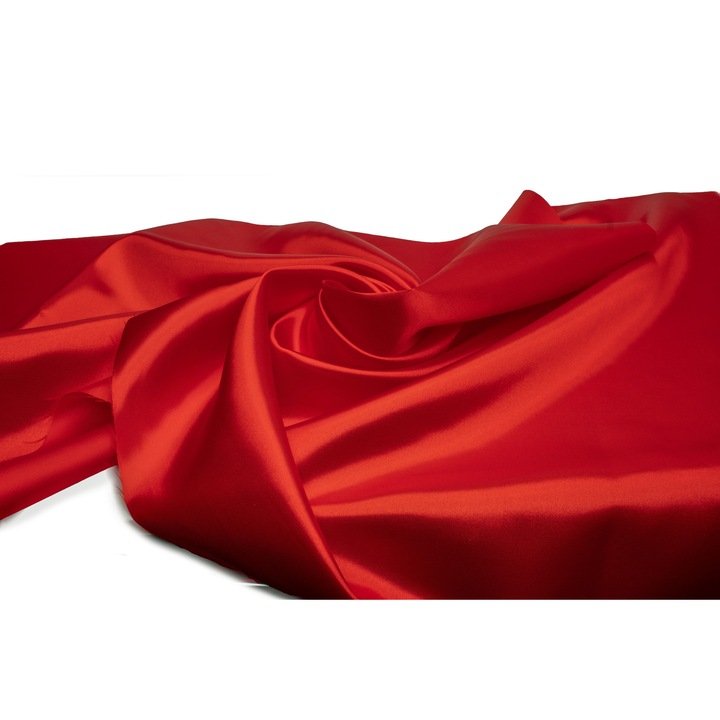 Satin fara adaugat elastan, Satinat neted cu stralucire, Rosu 50 cm x 150 cm