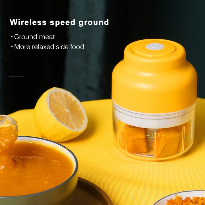 Mini tocator electric pentru usturoi, legume, fructe, nuci, piure, cu incarcare pe USB, capacitate 100 ml