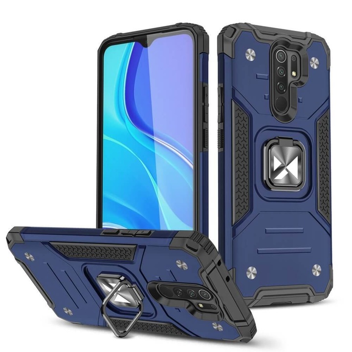 Xiaomi Redmi Note 9 / Xiaomi Redmi 10X 4G kompatibilis tok, gyűrűs páncélos tok állvány, Wozinsky, kék