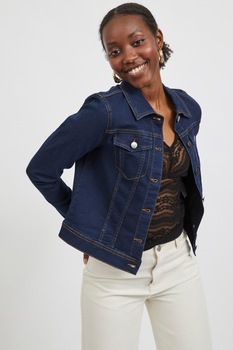 Vila, Jacheta regular fit din denim cu buzunare pe piept, Albastru inchis, M Vila, Jacheta regular fit din denim cu buzunare pe piept, Albastru inchis, M