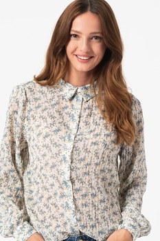 Vila, Camasa cu model floral si aspect sifonat Sussi, maro nisip, albastru petrol, verde oliv Vila, Camasa cu model floral si aspect sifonat Sussi, maro nisip, albastru petrol, verde oliv