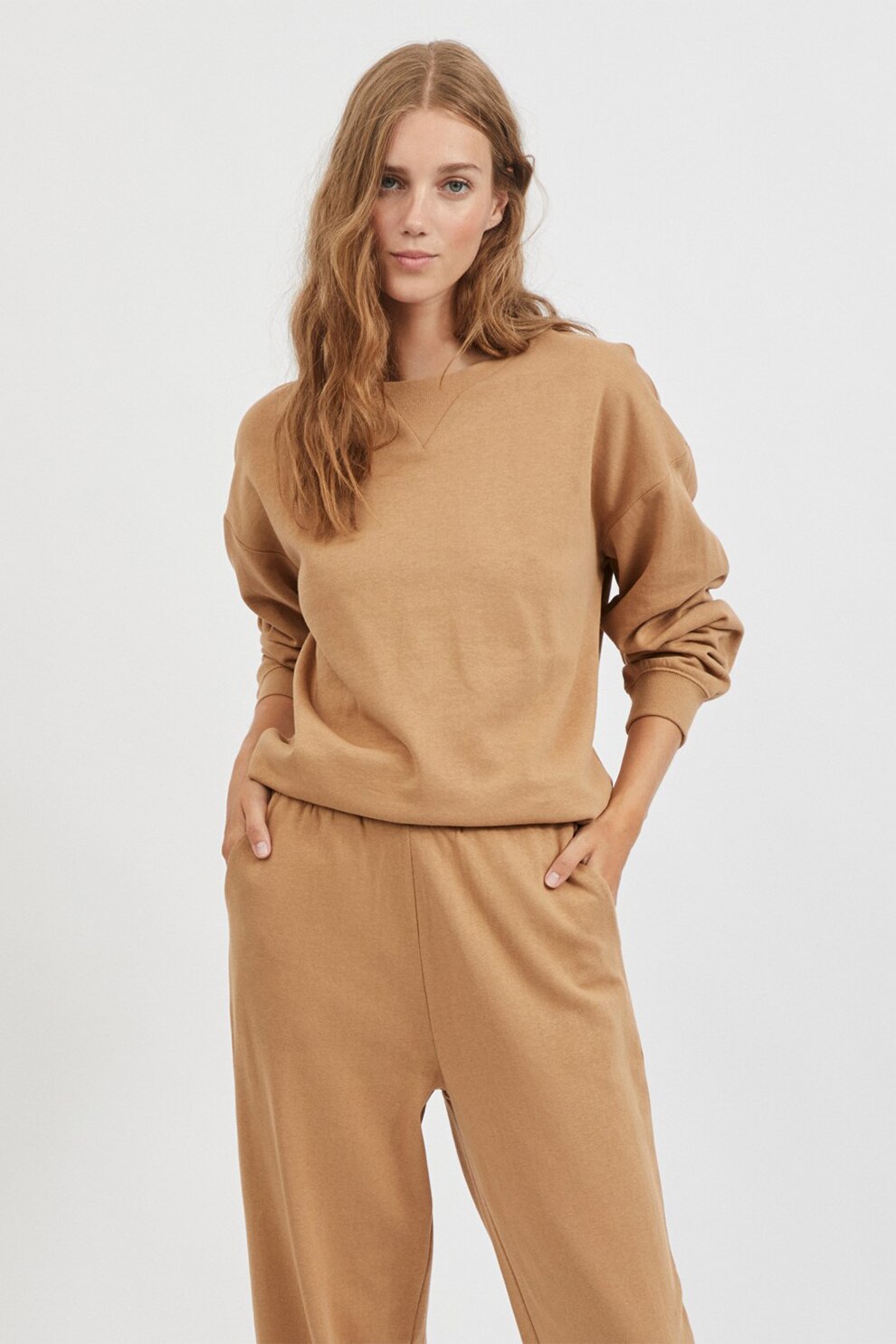 Vila, Bluza din bumbac cu maneci lungi, Cafeniu