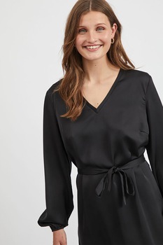 Vila, Rochie matasoasa cu decolteu in V, Negru Vila, Rochie matasoasa cu decolteu in V, Negru