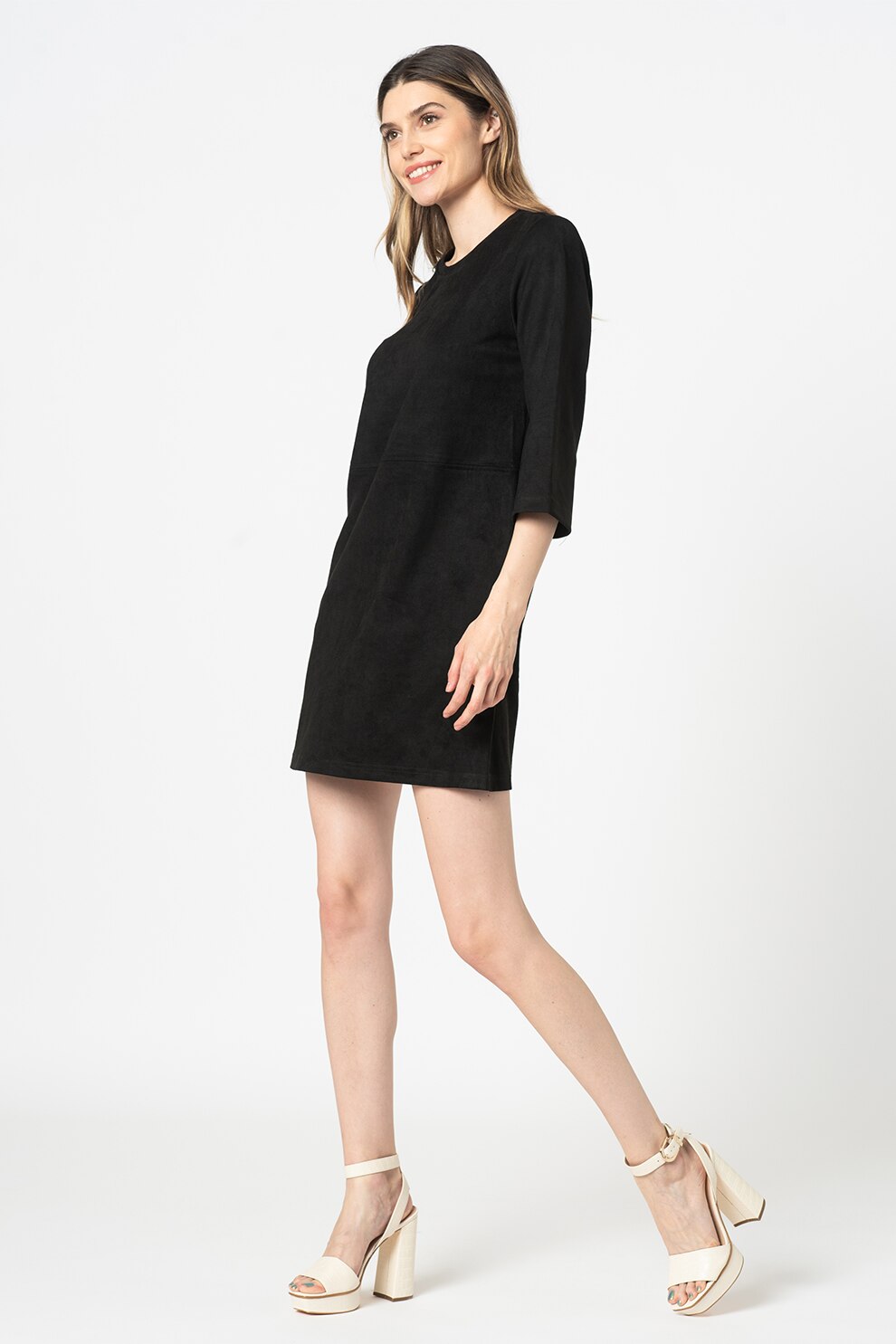 Vila, Rochie mini de piele intoarsa ecologica Suda, Negru
