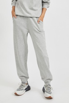 Vila, Pantaloni sport din bumbac cu talie elastica, Gri melange Vila, Pantaloni sport din bumbac cu talie elastica, Gri melange