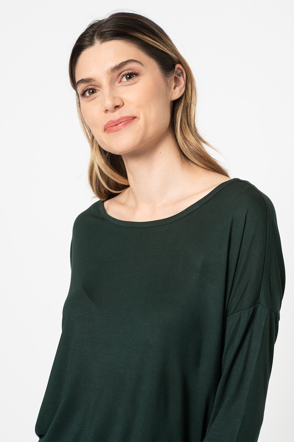 Vila, Bluza lejera cu decolteu amplu si maneci cazute, Verde englez