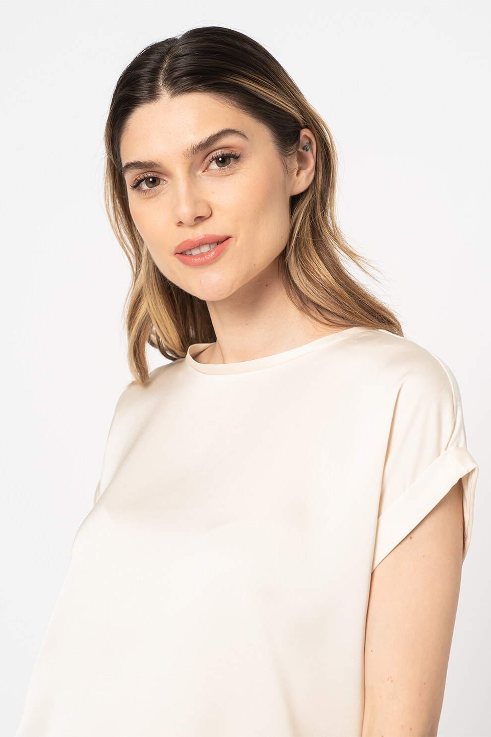 Vila, Bluza vaporoasa de satin Ellette, Alb prafuit