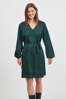 Vila, Rochie matasoasa cu decolteu in V, Verde inchis Vila, Rochie matasoasa cu decolteu in V, Verde inchis