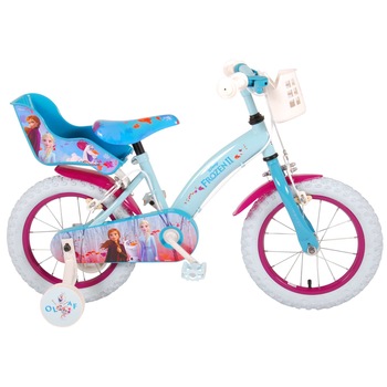 Bicicleta pentru fete Disney Frozen 2, roata 14 inch, culoare albastru/violet, frana de mana fata - spate Bicicleta pentru fete Disney Frozen 2, roata 14 inch, culoare albastru/violet, frana de mana fata - spate