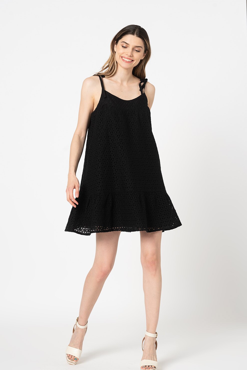 GAP, Rochie cu dantela sangallo cu bretele ajustabile, Negru