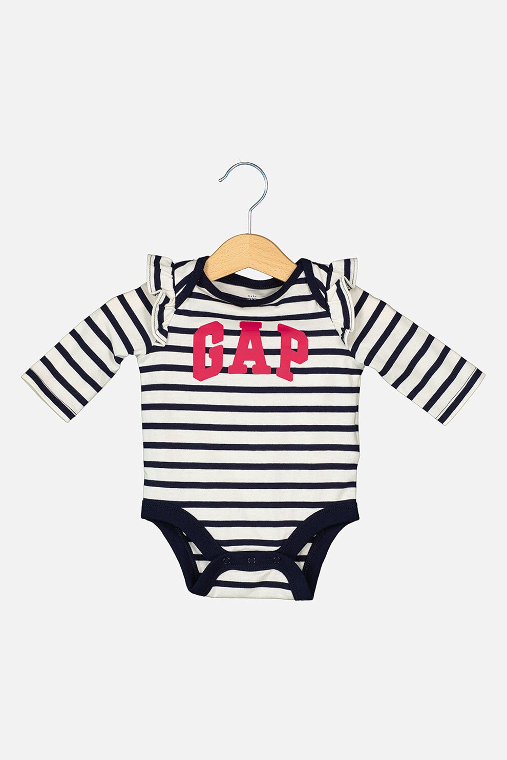 GAP, Body de bumbac cu imprimeu si volane, Bleumarin/Roz zmeuriu, 50 CM