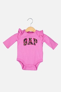 GAP, Body de bumbac cu imprimeu si volane, roz orhidee, bleumarin, roz fandango, 50 CM GAP, Body de bumbac cu imprimeu si volane, roz orhidee, bleumarin, roz fandango, 50 CM