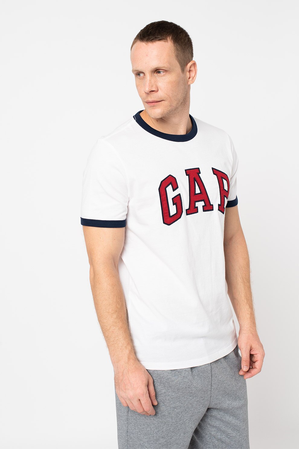 GAP, Tricou cu imprimeu logo, Alb/Rosu inchis/Bleumarin