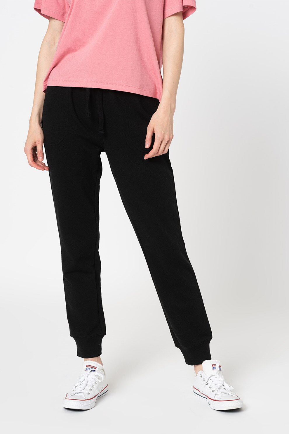 GAP, Pantaloni sport conici cu snur in talie, Negru