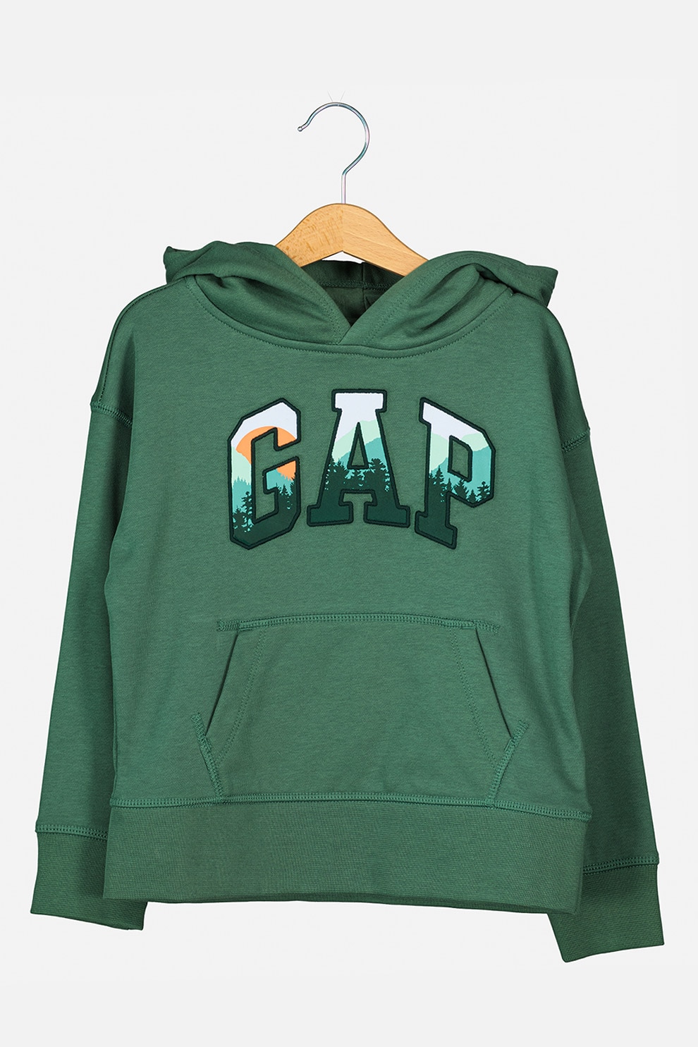 GAP, Hanorac cu imprimeu si buzunar kangaroo, verde persan, albastru azur, turcoaz