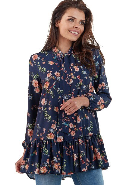 Bluza Infinite You cu volane, Bleumarin
