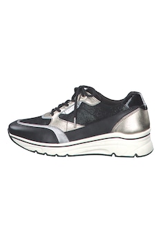 Tamaris, Pantofi sport low-cut cu talpa wedge, Negru fad/Argintiu Tamaris, Pantofi sport low-cut cu talpa wedge, Negru fad/Argintiu
