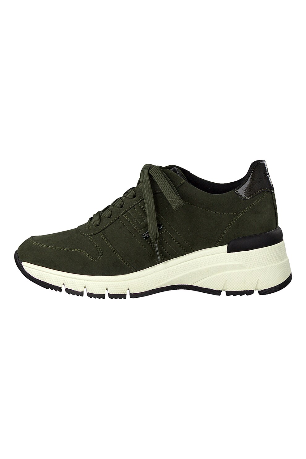 Tamaris, Pantofi sport low-cut cu talpa wedge, Verde militar