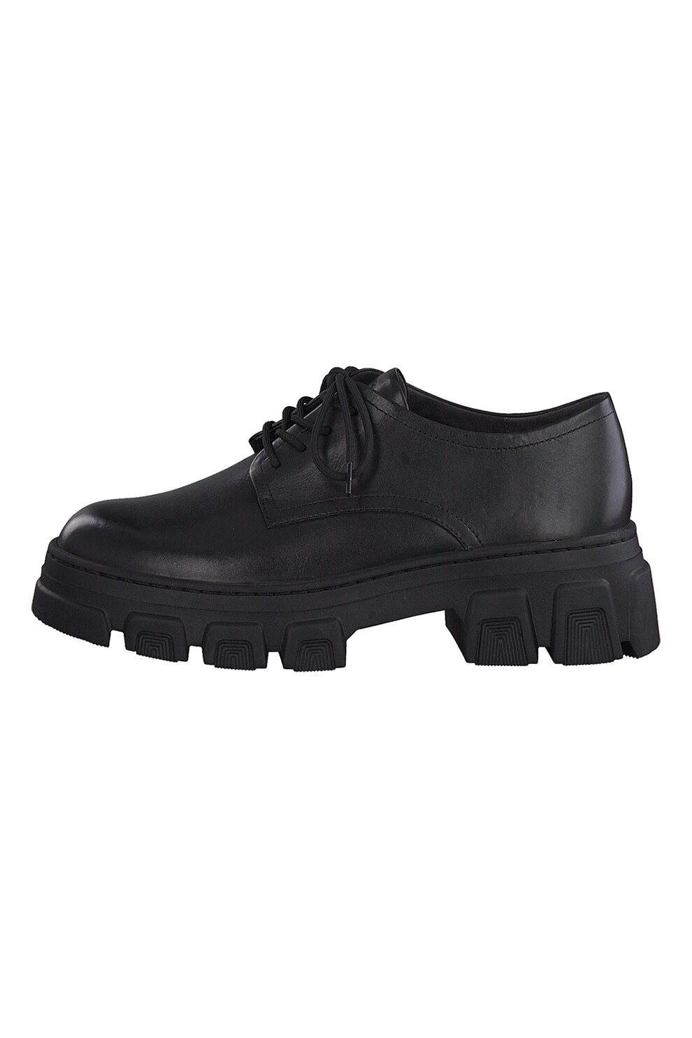 Tamaris, Pantofi Derby din piele cu talpa cu aspect masiv, Negru