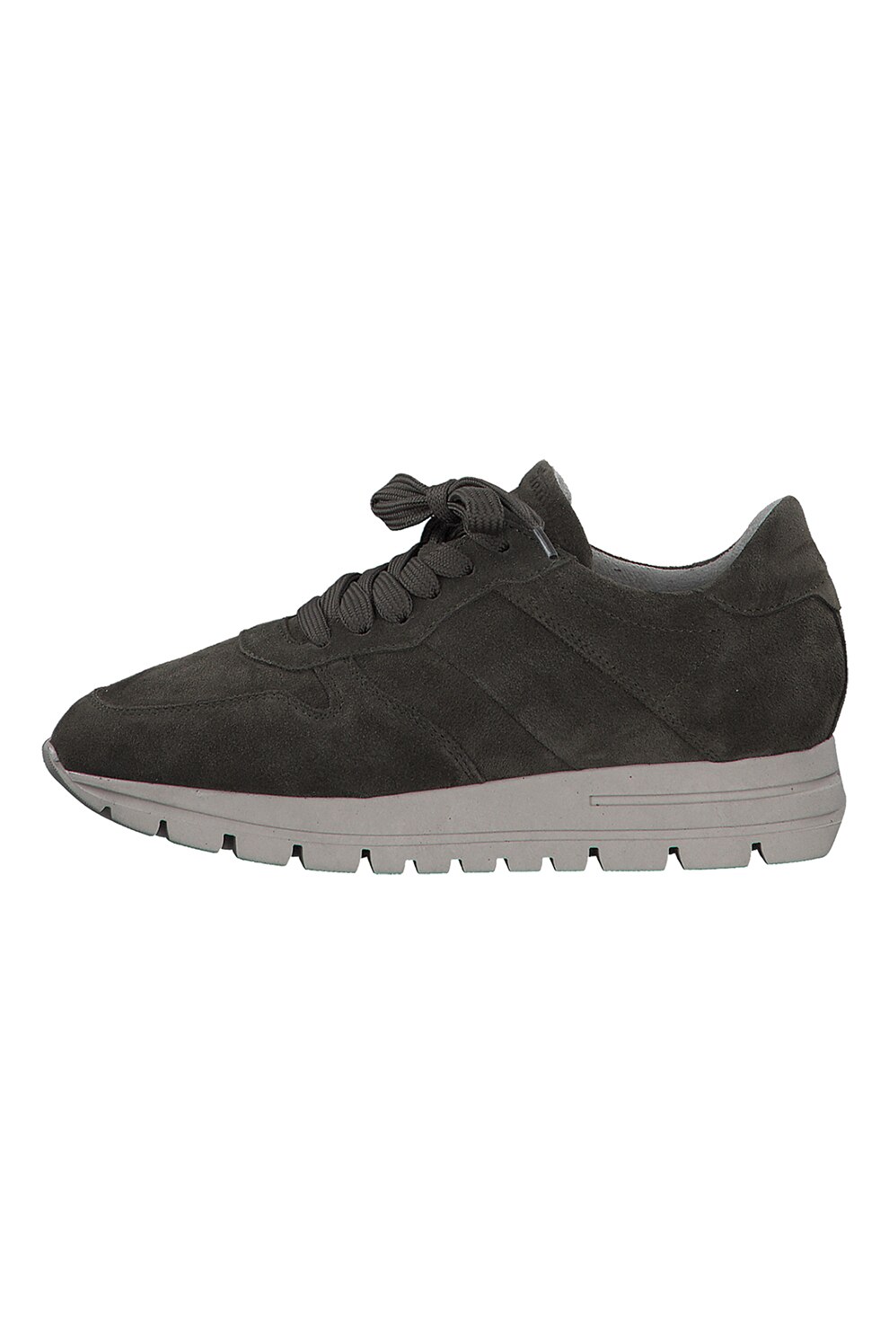 Tamaris, Pantofi sport low cut din piele intoarsa, Verde militar