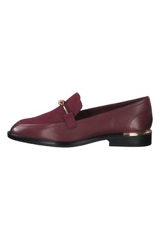 Tamaris, Pantofi loafer din piele si piele intoarsa cu detalii metalice, Visiniu Tamaris, Pantofi loafer din piele si piele intoarsa cu detalii metalice, Visiniu