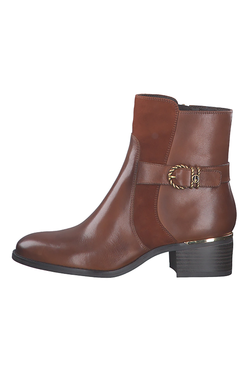 Tamaris, Botine din piele cu catarama decorativa, Maro caramel
