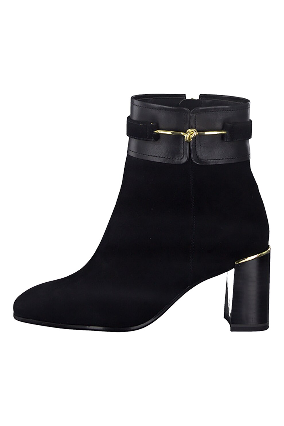 Tamaris, Botine din piele intoarsa cu garnituri din piele, Negru