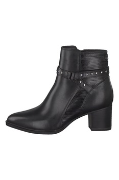 Tamaris, Botine din piele si piele ecologica cu garnituri texturate, Negru Tamaris, Botine din piele si piele ecologica cu garnituri texturate, Negru