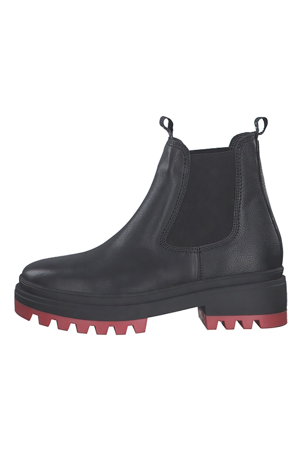 Tamaris, Ghete Chelsea din piele cu talpa contrastanta, Negru